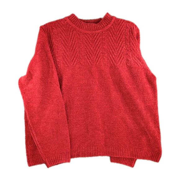 Vintage Alfred Dunner Sweater Women’s XL Red Chevron Cable Knit Holiday Mock - Picture 2 of 8